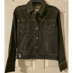 Vintage DC SHOES CO USA DENIM Jean JACKET Womens/JRs size M Black Trucker Style